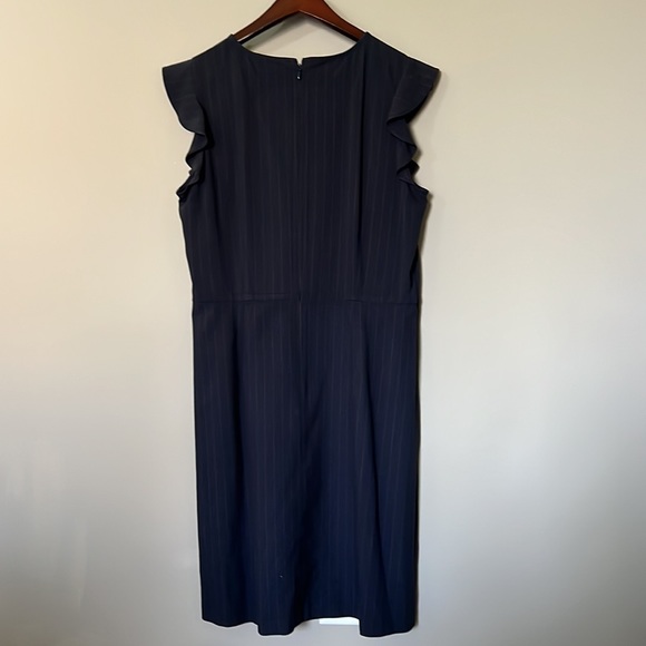 LOFT Navy Pinstripe Flutter Dress - Picture 4 of 4